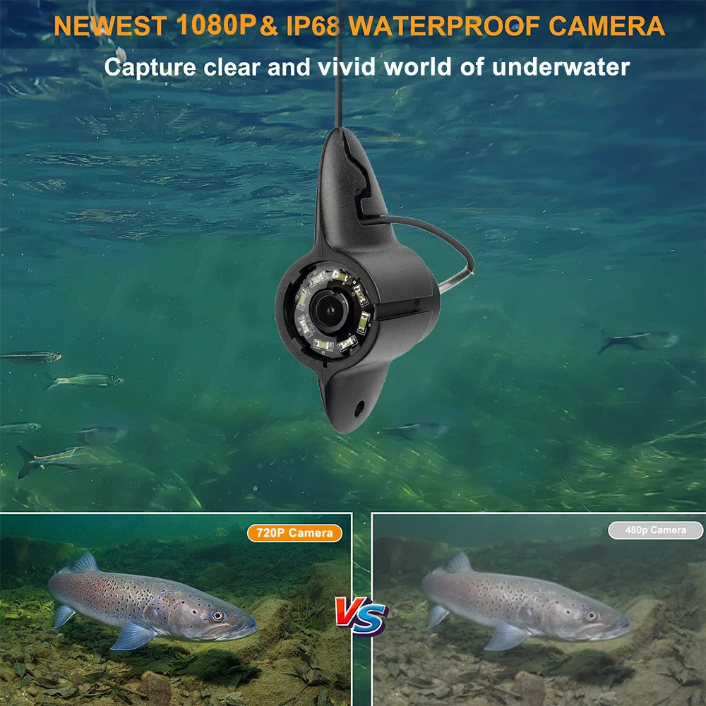 7 Inch 20M Cable Portable Underwater Fish Finder 8 LEDs Fishing Camera Fixed on Rod 1080P Monitor IP68 For Lake Ice Fishing