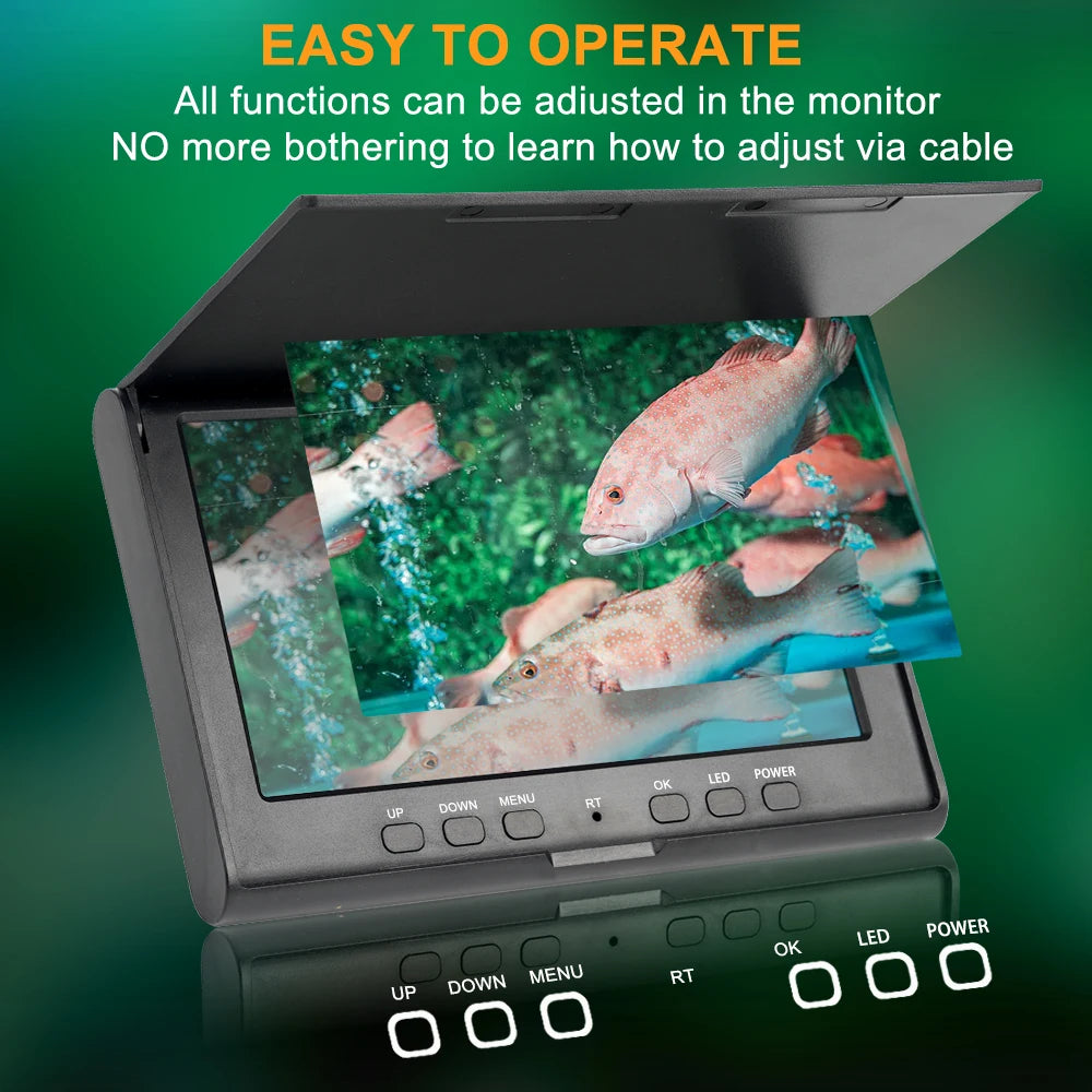 7 Inch 20M Cable Portable Underwater Fish Finder 8 LEDs Fishing Camera Fixed on Rod 1080P Monitor IP68 For Lake Ice Fishing