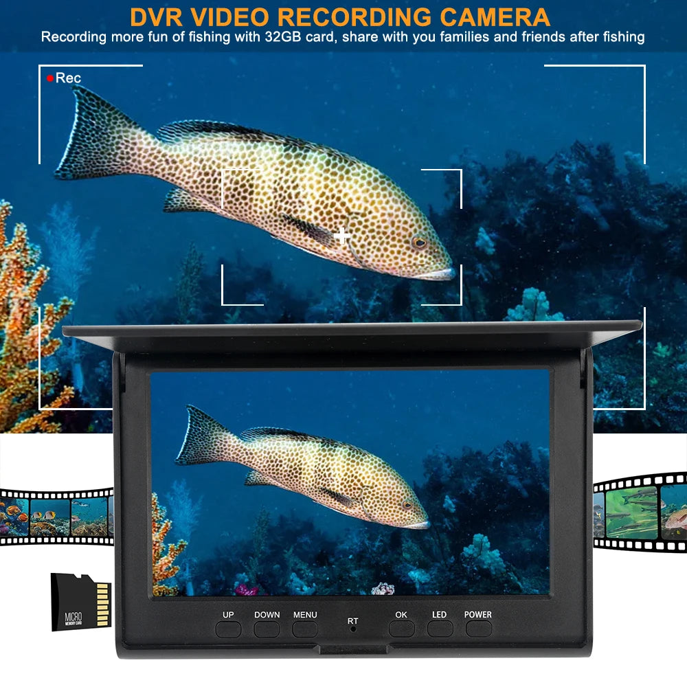 7 Inch 20M Cable Portable Underwater Fish Finder 8 LEDs Fishing Camera Fixed on Rod 1080P Monitor IP68 For Lake Ice Fishing